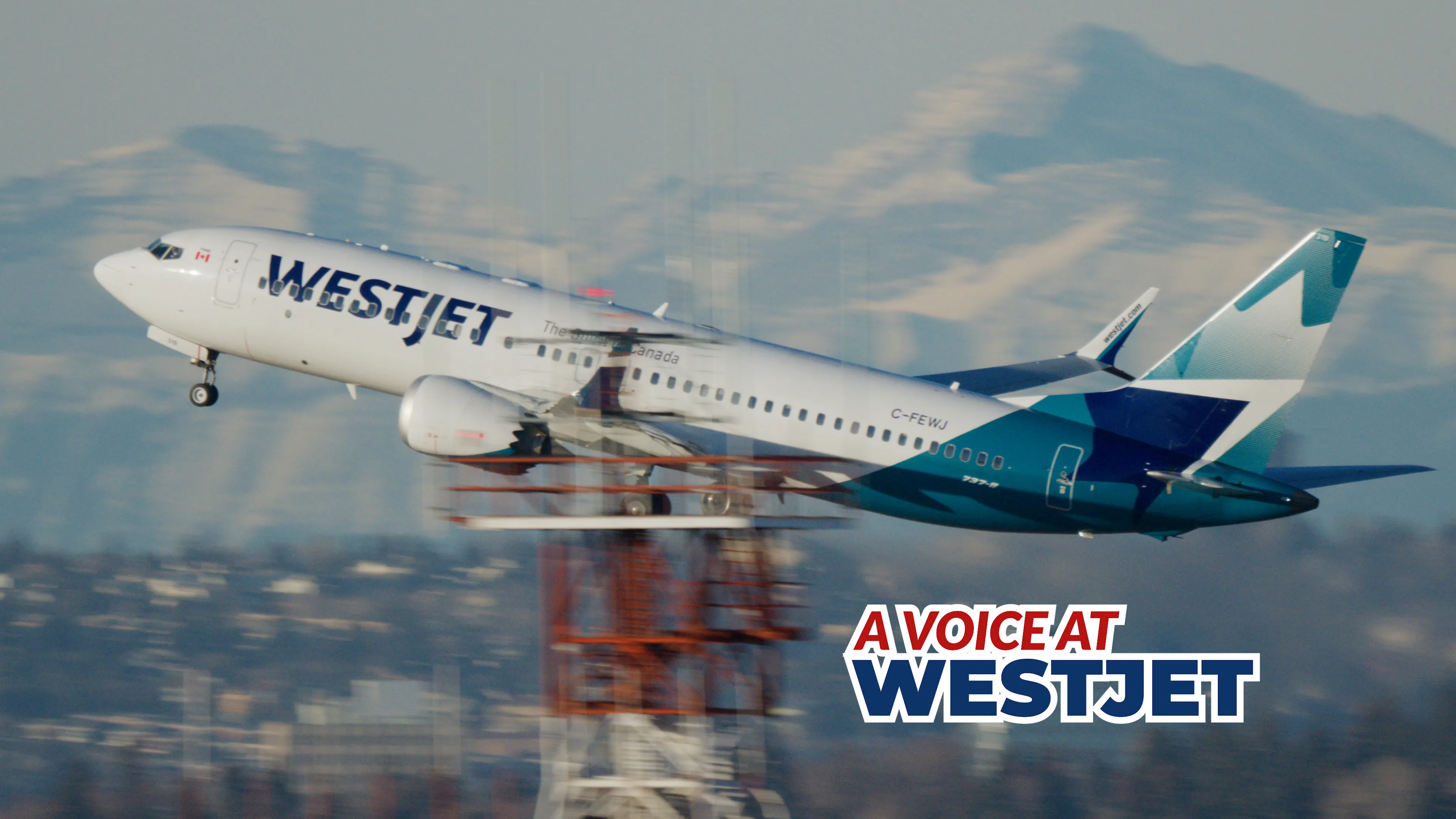 WestJet Calgary call centre workers featured in the Unifor unionization video, filmed on location at Calgary International Airport.